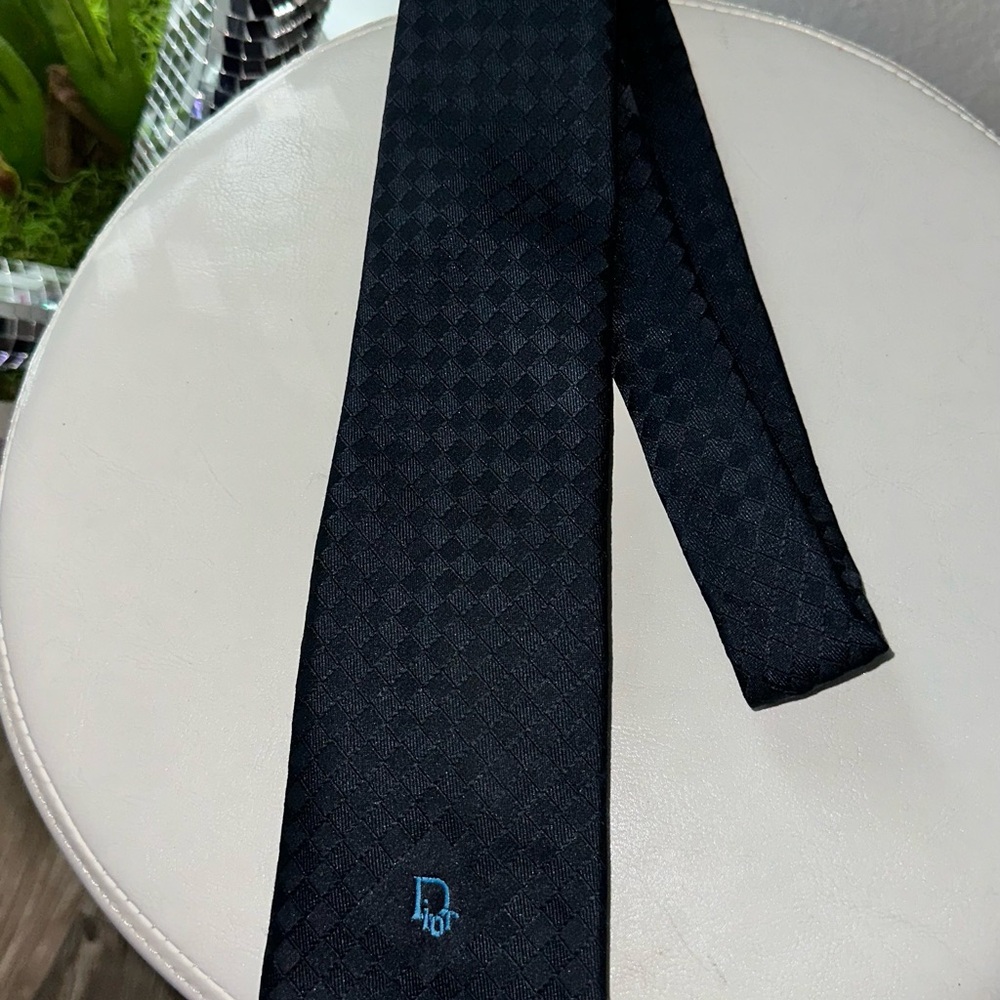 Dior Navy Checkered Silk Tie